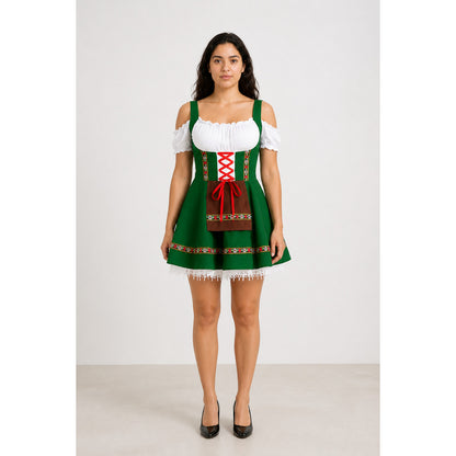 Strappy sundress with a corset-style bodice, apron, and ruffles main product view