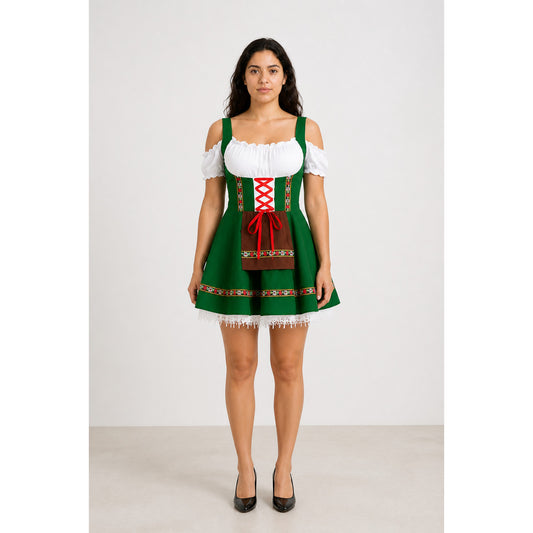 Strappy sundress with a corset-style bodice, apron, and ruffles main product view