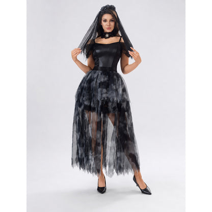 Gothic Black Dress with Veil for Cosplay