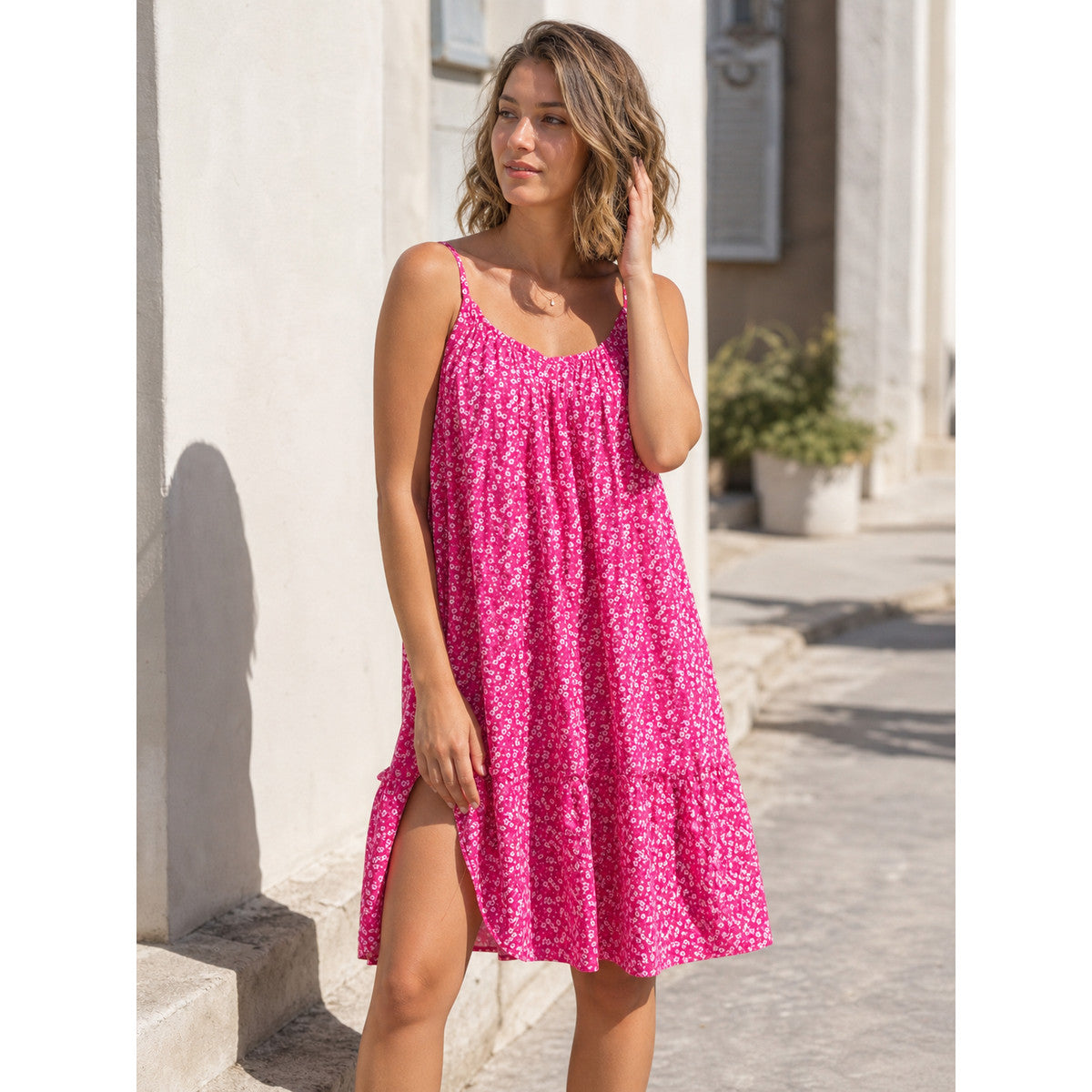 Women's Loose-Fit Dress with Small Floral Print