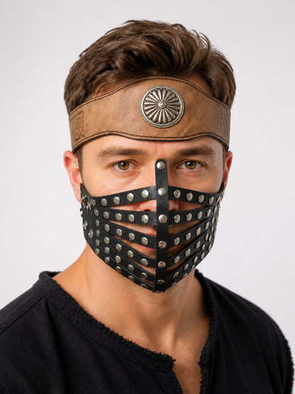 Wide Brown Costume Headband with Silver-Tone Decoration