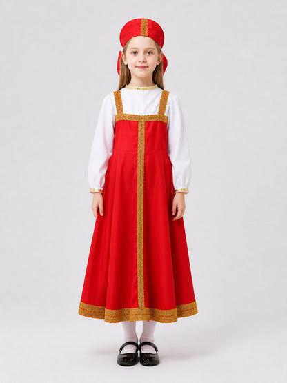 Red Russian Folk Costume with Kokoshnik on-model view