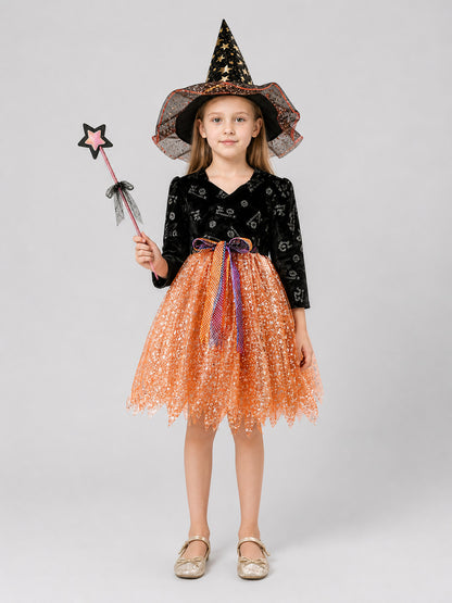 Carnival Costume with Dress, Hat, and Magic Wand on-model view
