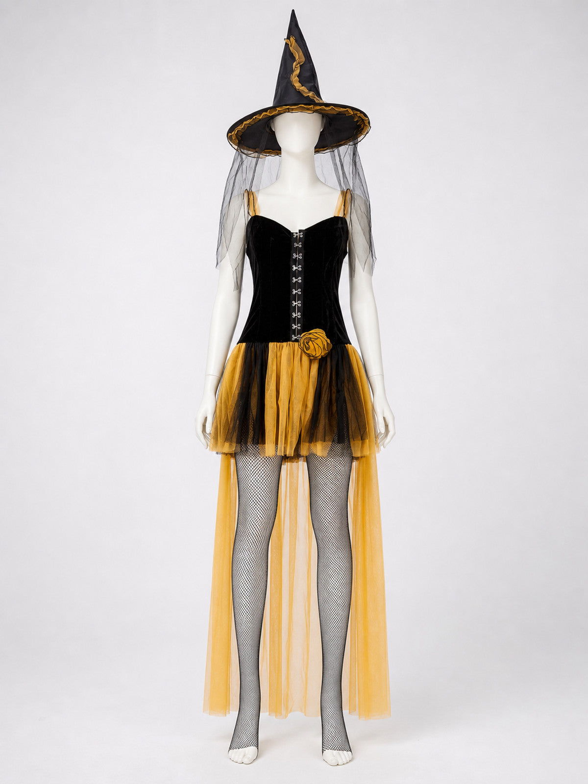 Witch-Style Costume Dress with a Yellow and Black Skirt