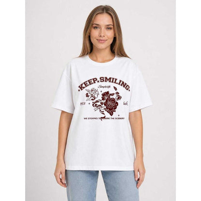 Loose-fit oversized white T-shirt with print on-model view