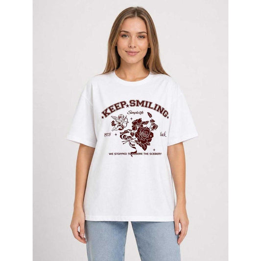 Loose-fit oversized white T-shirt with print