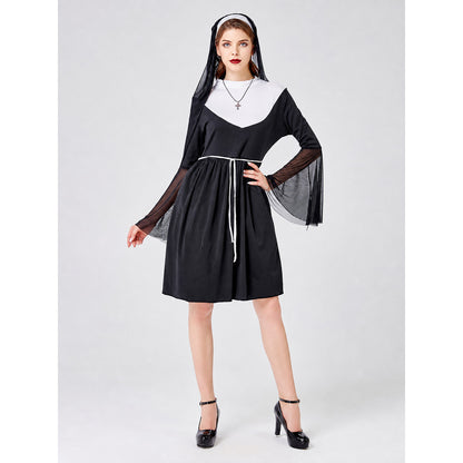Robe Costume with Veil, White Collar, and Sleeves