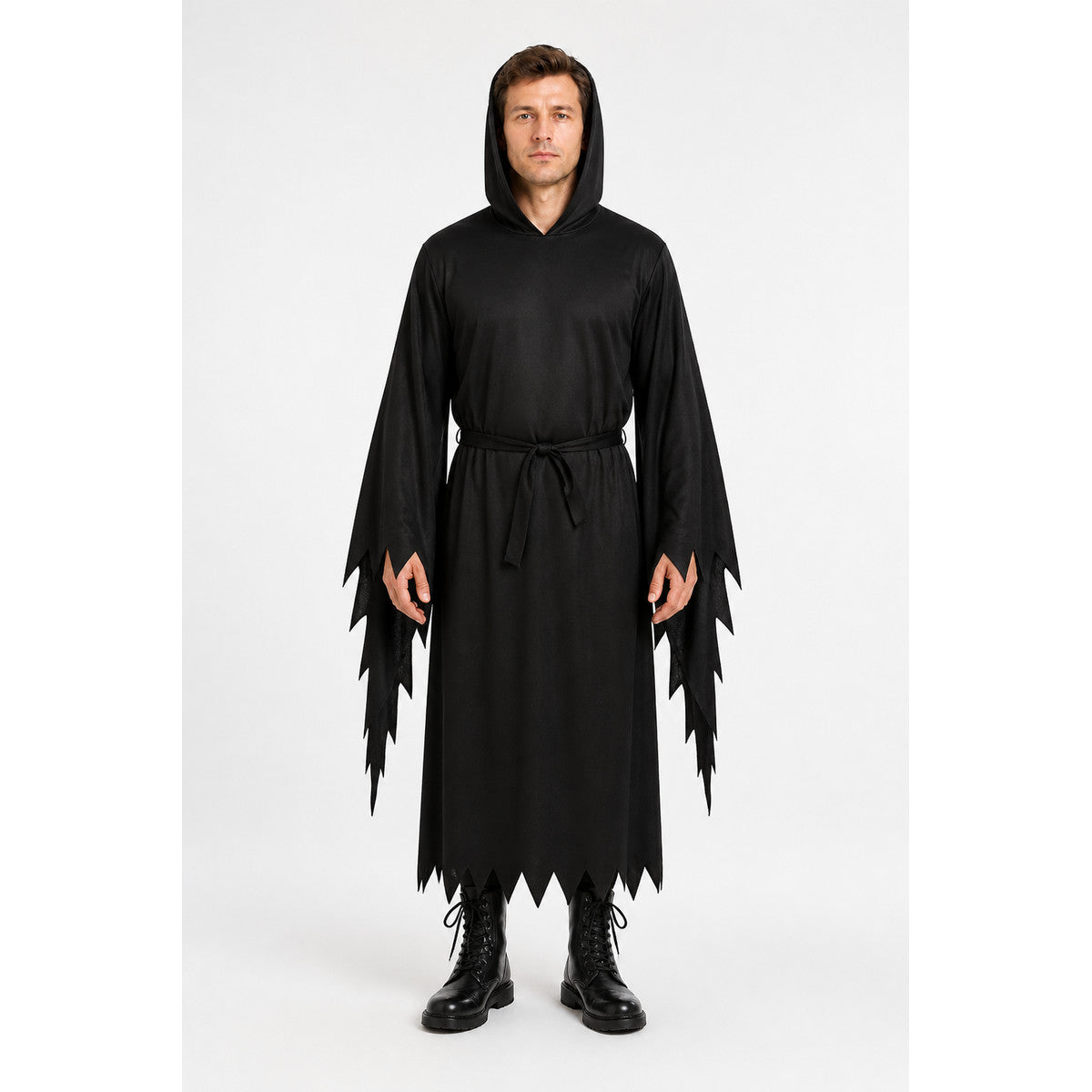 Scream Costume with Hood and Mask, Black Tattered Cloak