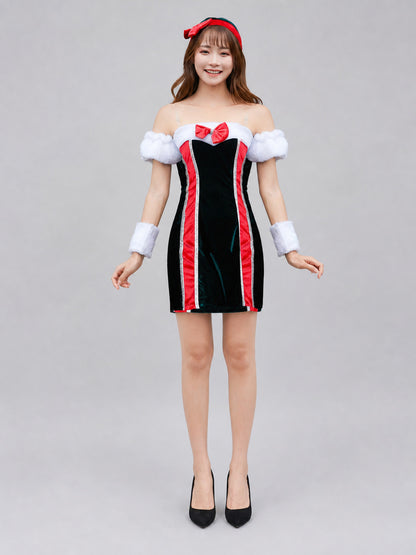 New Year's Stage Costume with Bow and Trim front view