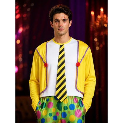 Unisex Clown Jumpsuit Costume Set with Vest & Tie, Halloween Outfit on-model view