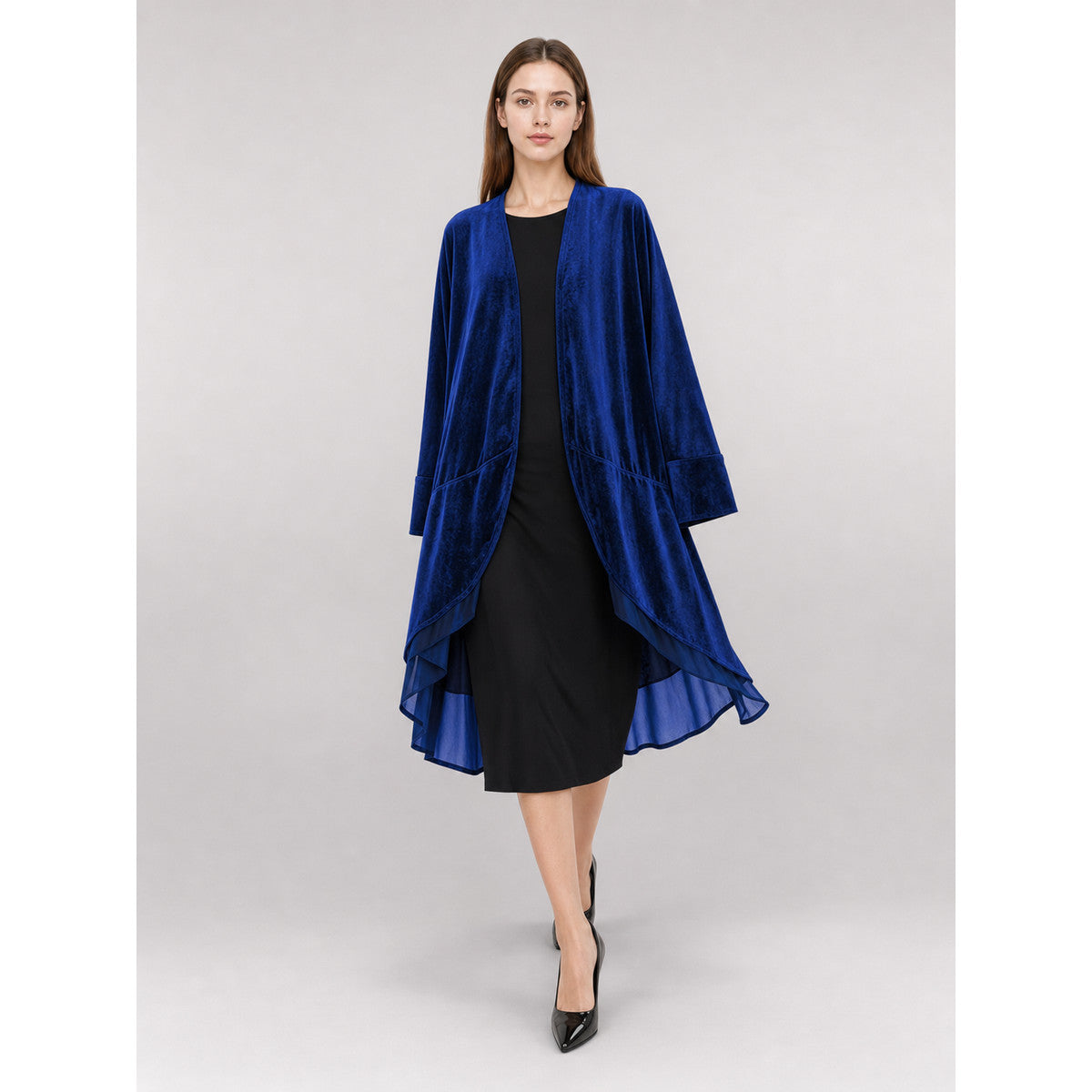 Long Dark Navy Carnival Stage Cloak front view