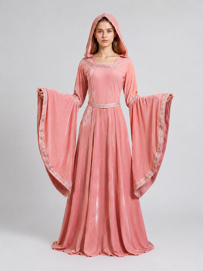 Medieval-Style Hooded Dress with Belt on-model view