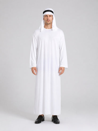 Carnival Costume: White Long Robe and Headwear on-model view