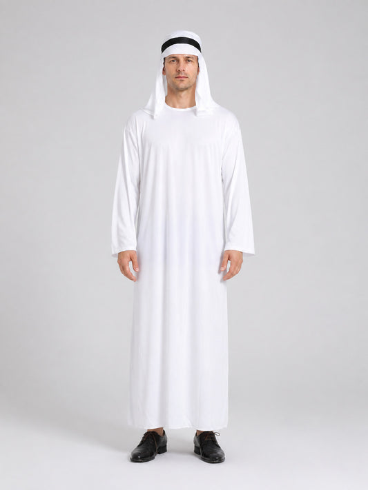 Carnival Costume: White Long Robe and Headwear on-model view