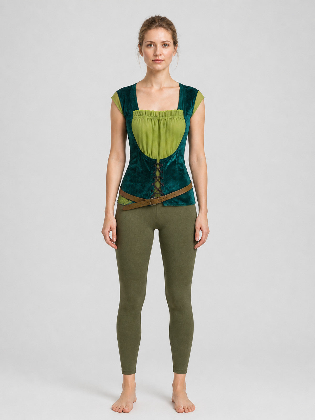 Elf Costume: Green Vest with Belt on-model view
