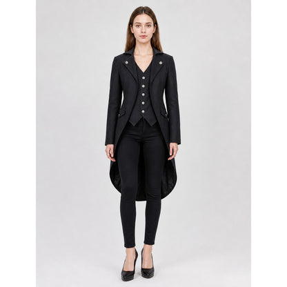 Black Tailcoat Jacket with Lapels and Buttons