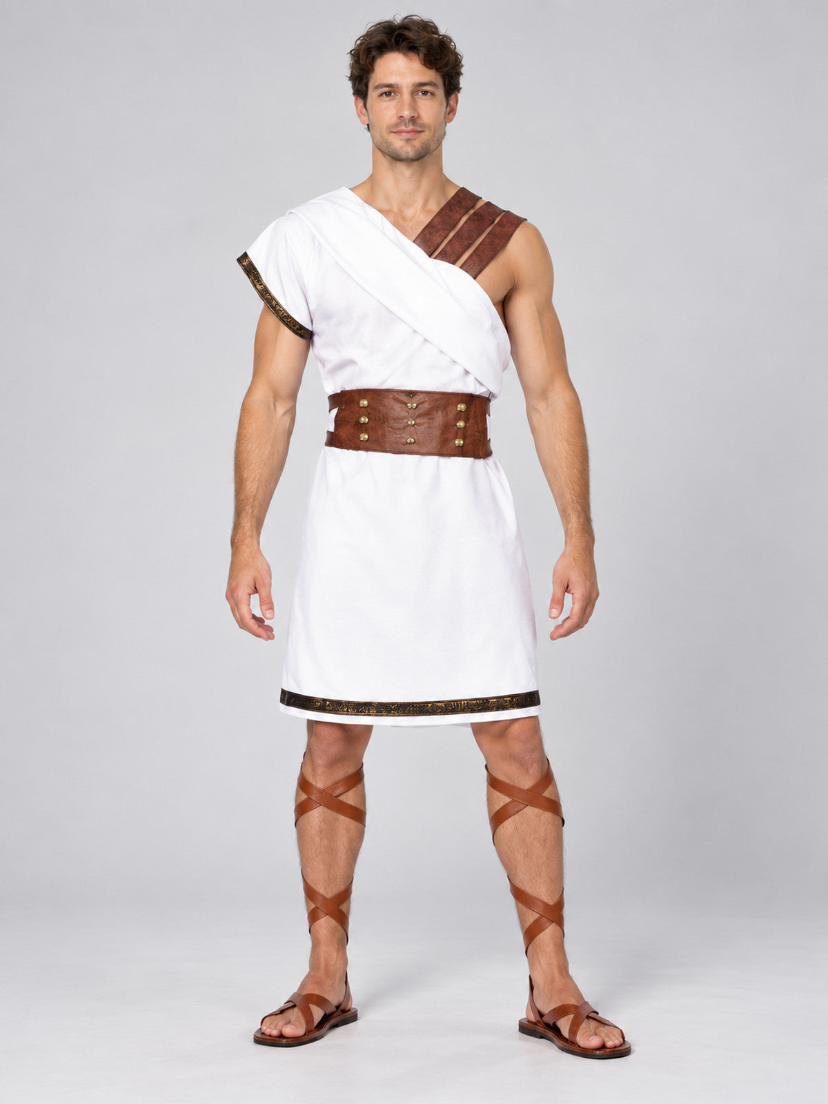 Gladiator Carnival Costume with White Tunic and Belt