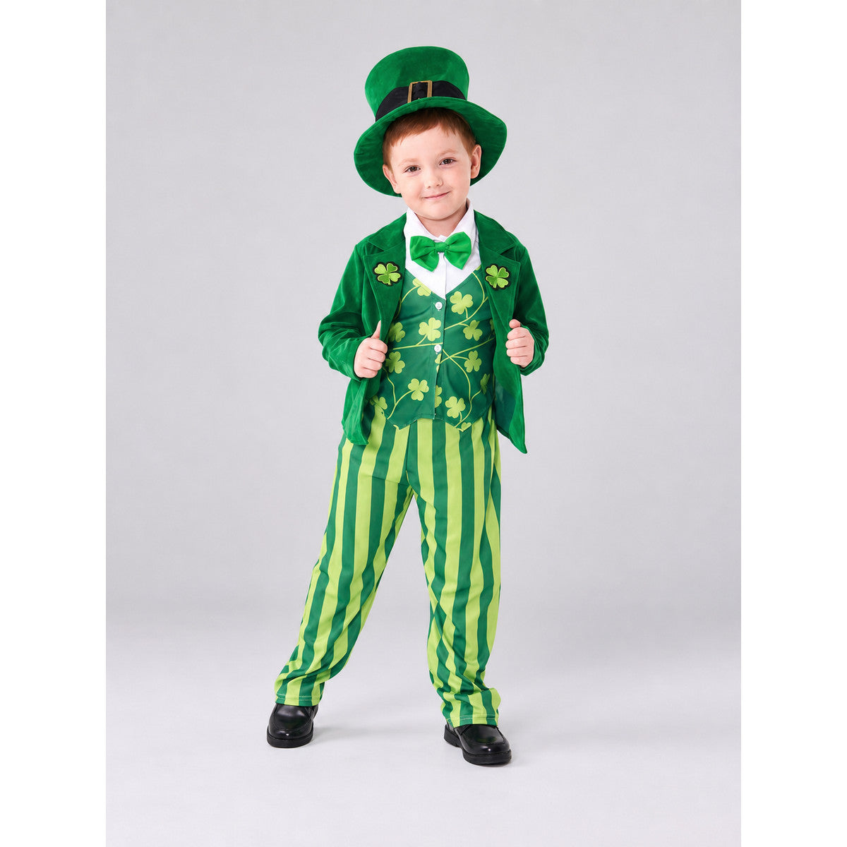Leprechaun Costume: Hat, Vest, Pants on-model view