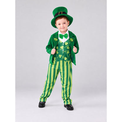 Leprechaun Costume: Hat, Vest, Pants on-model view