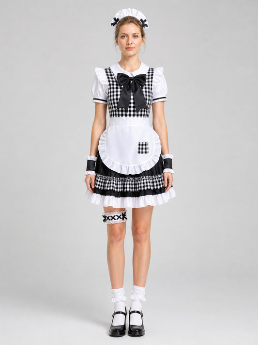 Lolita-Style Outfit with Apron, Bow, and Headband on-model view