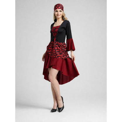 Pirate Halloween Costume with Dress and Headscarf on-model view