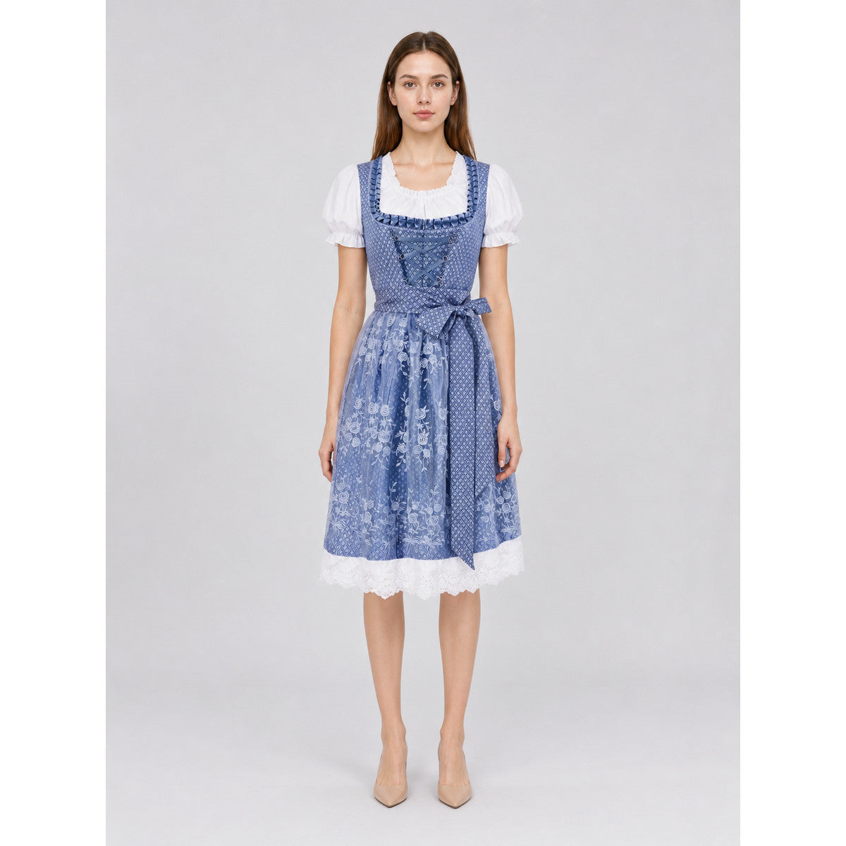Alpine-Style Dirndl Dress with Lace-Up Front on-model view