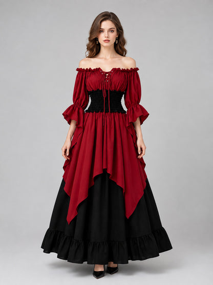 Victorian Ruffled Lace-Up Dress on-model view