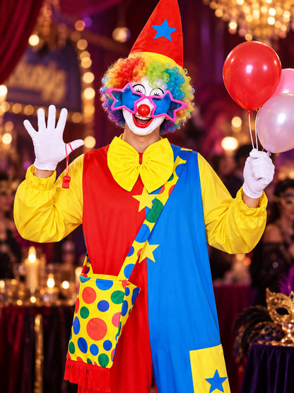 Adult Clown Costume, Red and Blue, with Wig and Mask