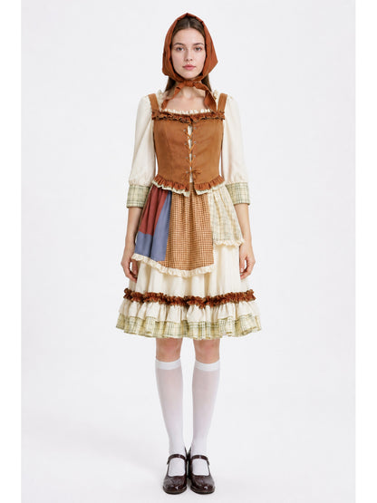 Historical Stage Costume with Apron and Ruffles main product view