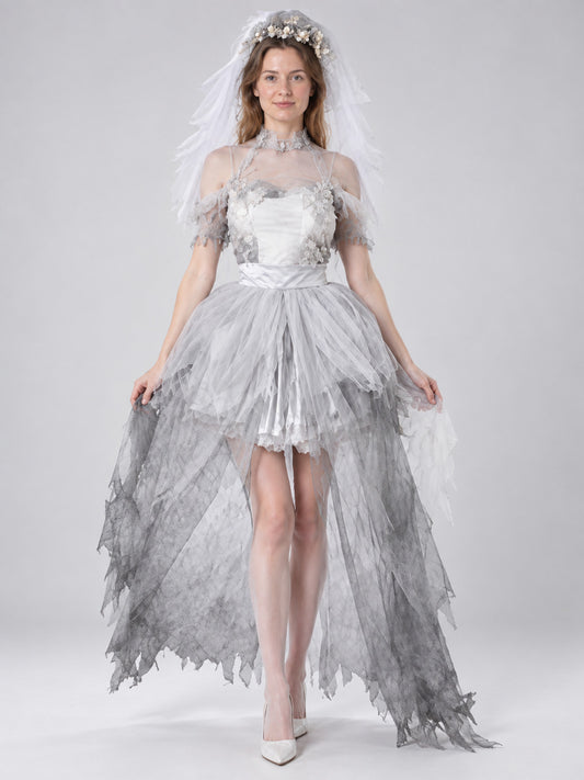 Zombie Bride Carnival Costume with Veil and Lace