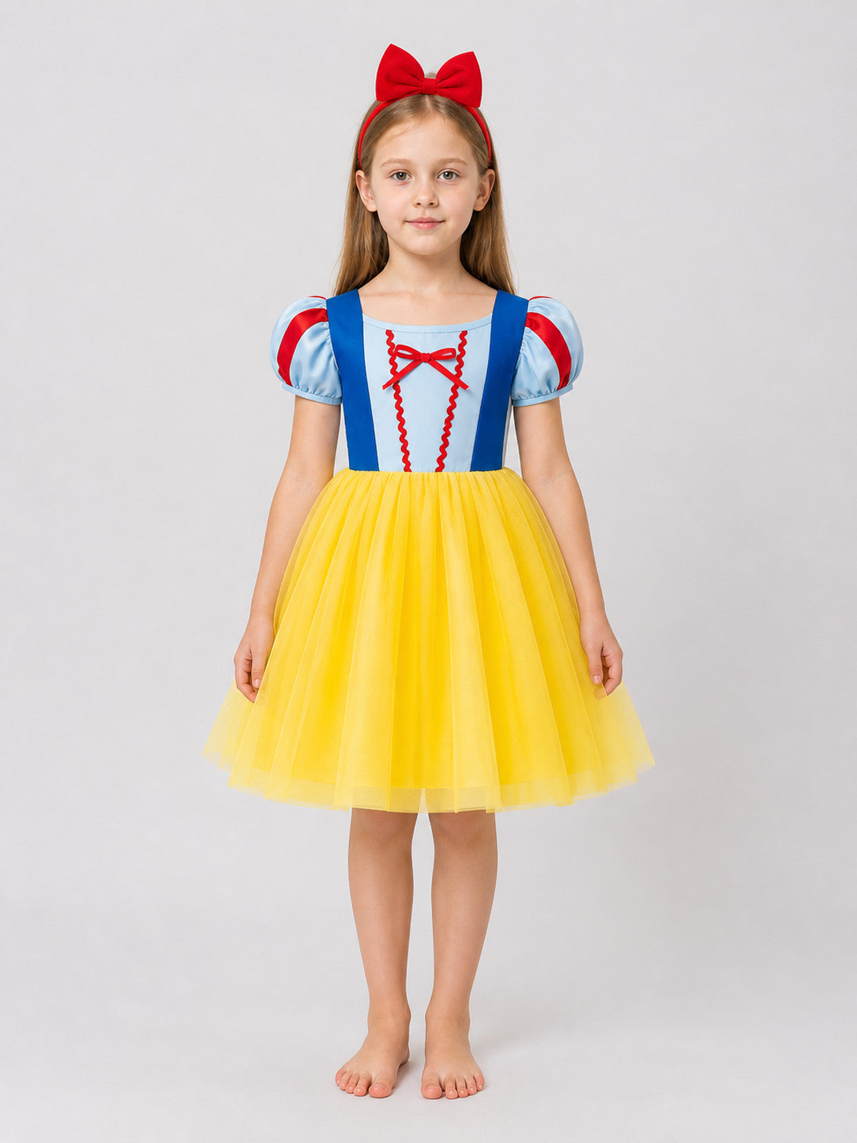 Girls' Dressy Dress with Full Skirt, Mesh, and Bow on-model view