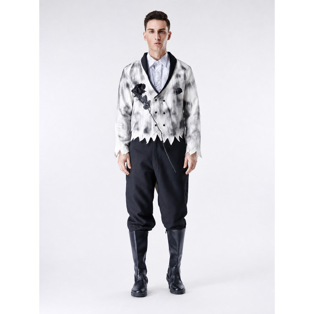 Gothic Halloween Costume: Shirt, Pants, Brooch on-model view