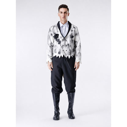 Gothic Halloween Costume: Shirt, Pants, Brooch on-model view