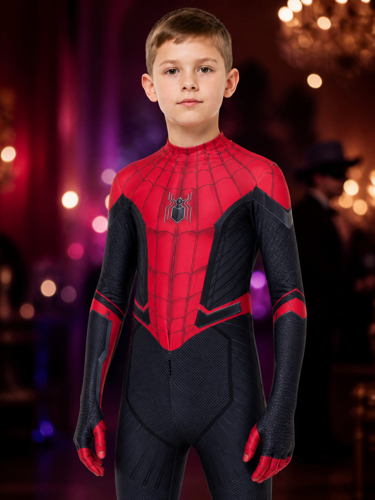 Kids Spider-Man Costume Jumpsuit, Red and Black Full-Body Suit with Mask