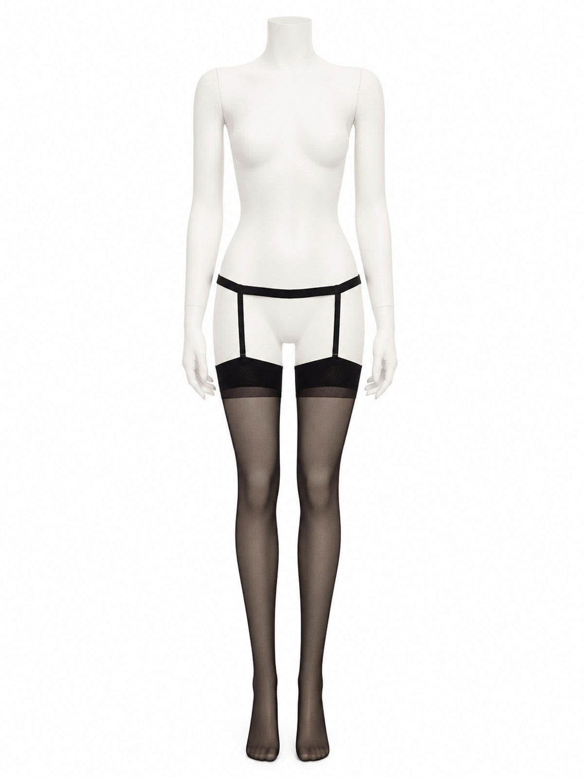 Women's Police Costume Sheer Thigh High Stockings with Garter Belt on-model view