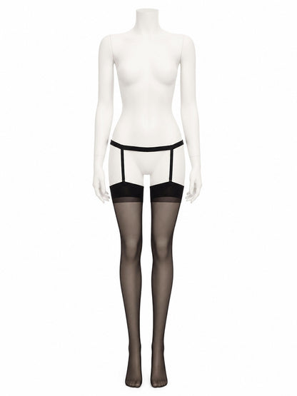 Women's Police Costume Sheer Thigh High Stockings with Garter Belt on-model view