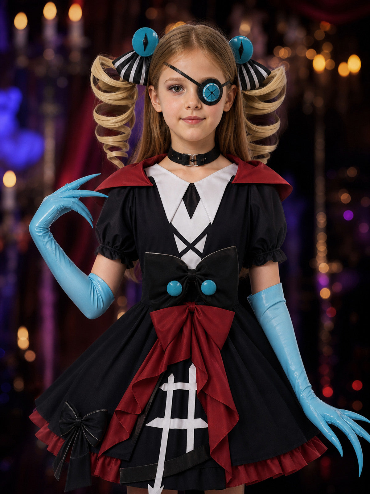Stella Gothic Cosplay Costume with Eye Patch on-model view