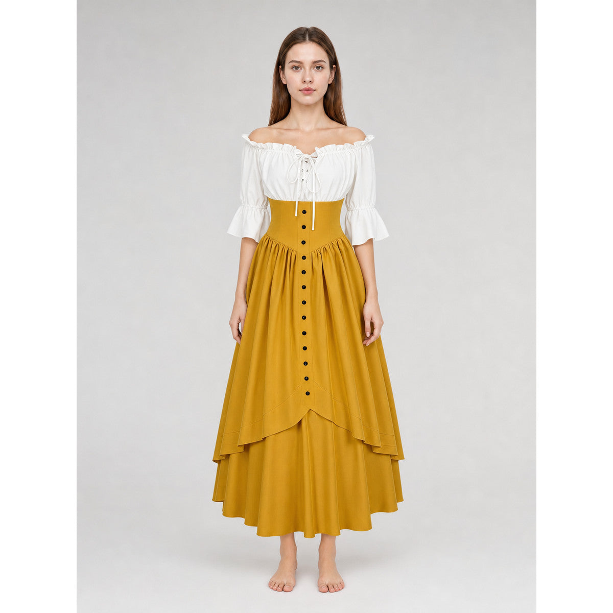 Vintage-Style Lace-Up Maxi Dress