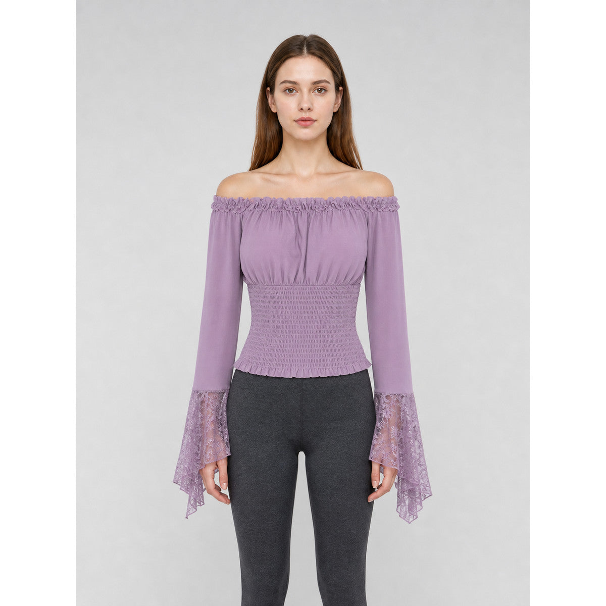 Off-the-Shoulder Top with Long Sleeves on-model view