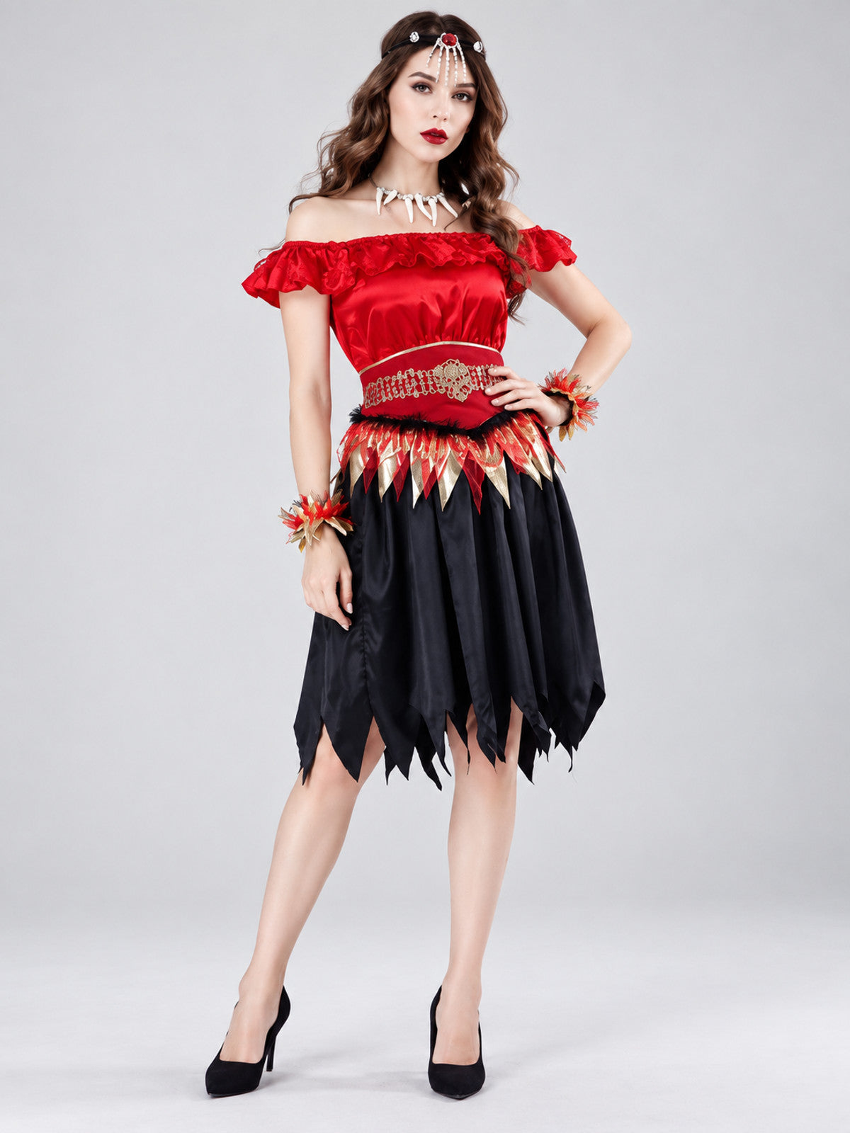 Vampire costume with headpiece and belt