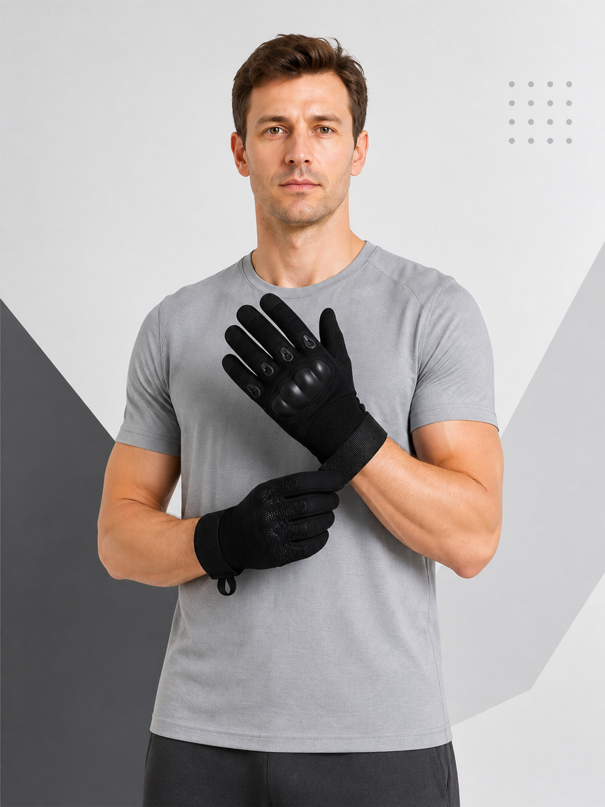 Black Protective Gloves with Knuckle Protection and Hook-and-Loop Fastener