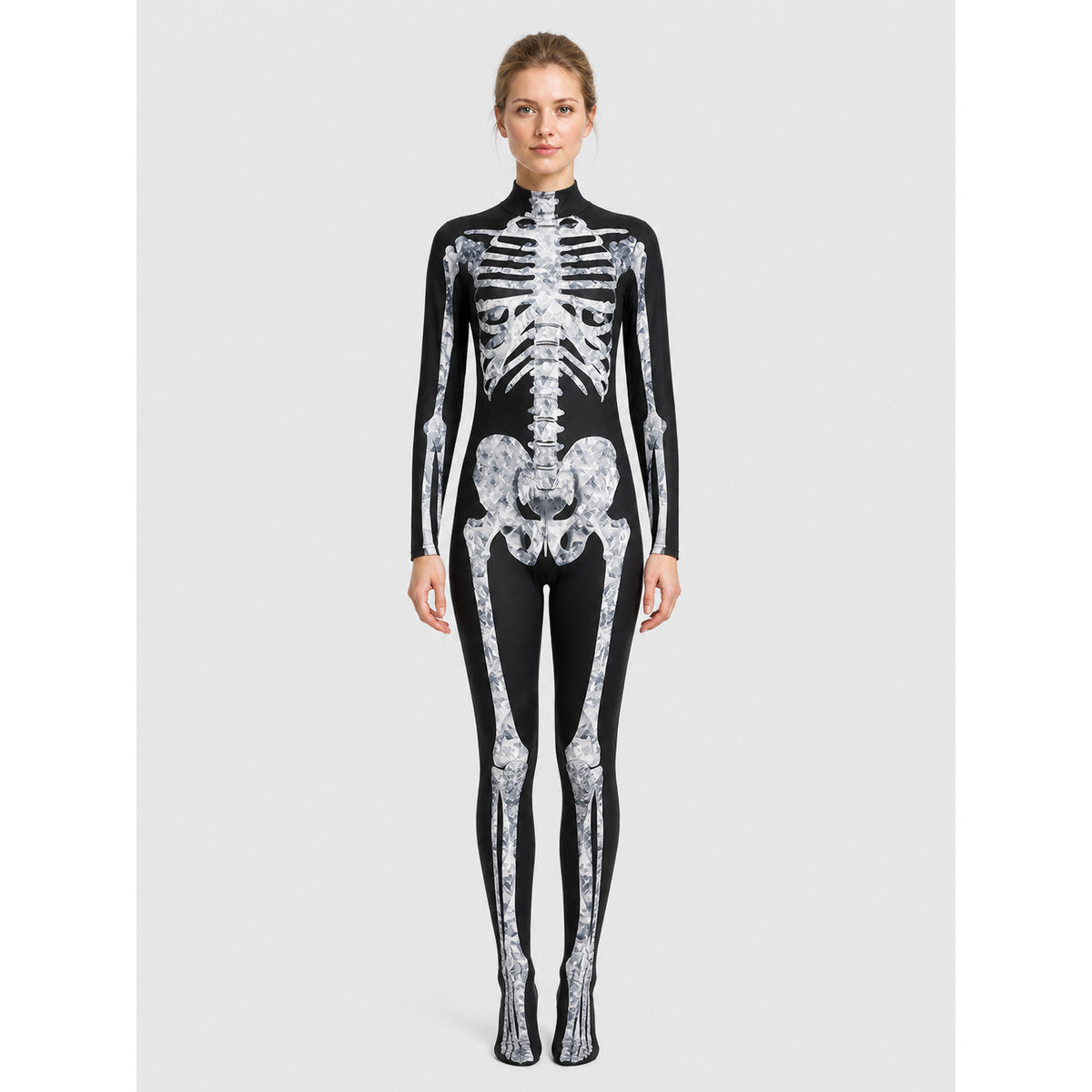 Skeleton jumpsuit with bone print, black