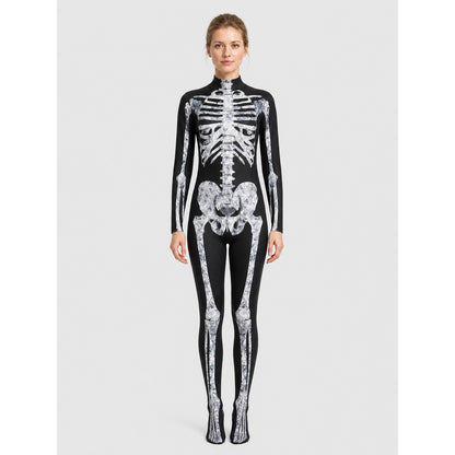 Skeleton jumpsuit with bone print, black