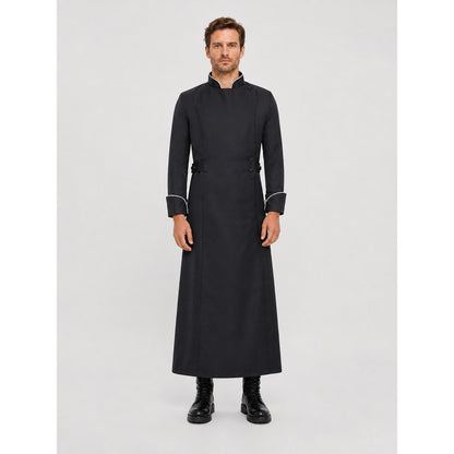 Long Black Robe with Stand Collar and White Trim