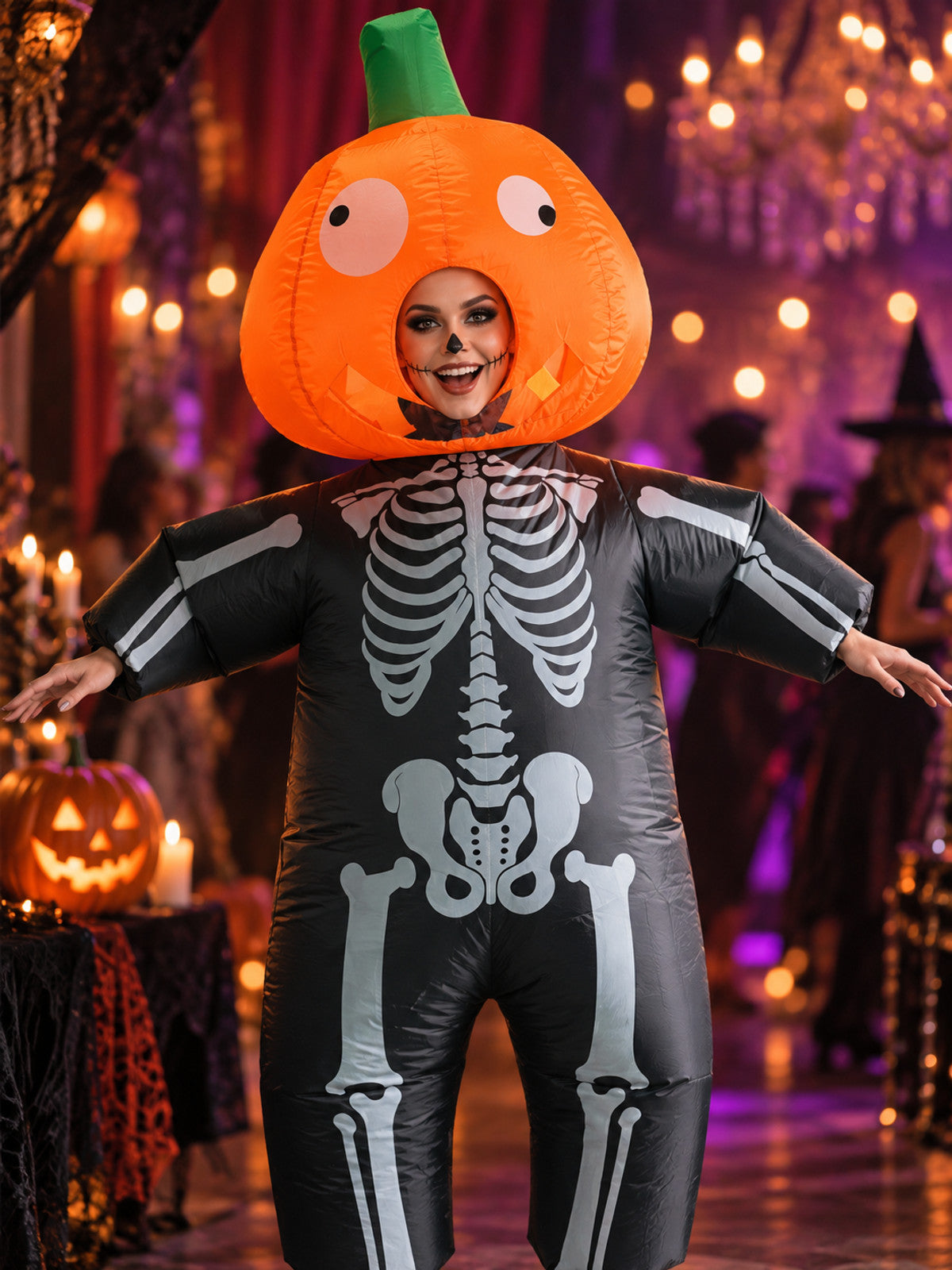 Inflatable Pumpkin Skeleton Print Carnival Costume