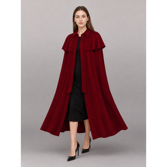 Burgundy Dress with Collar and Flared Hem
