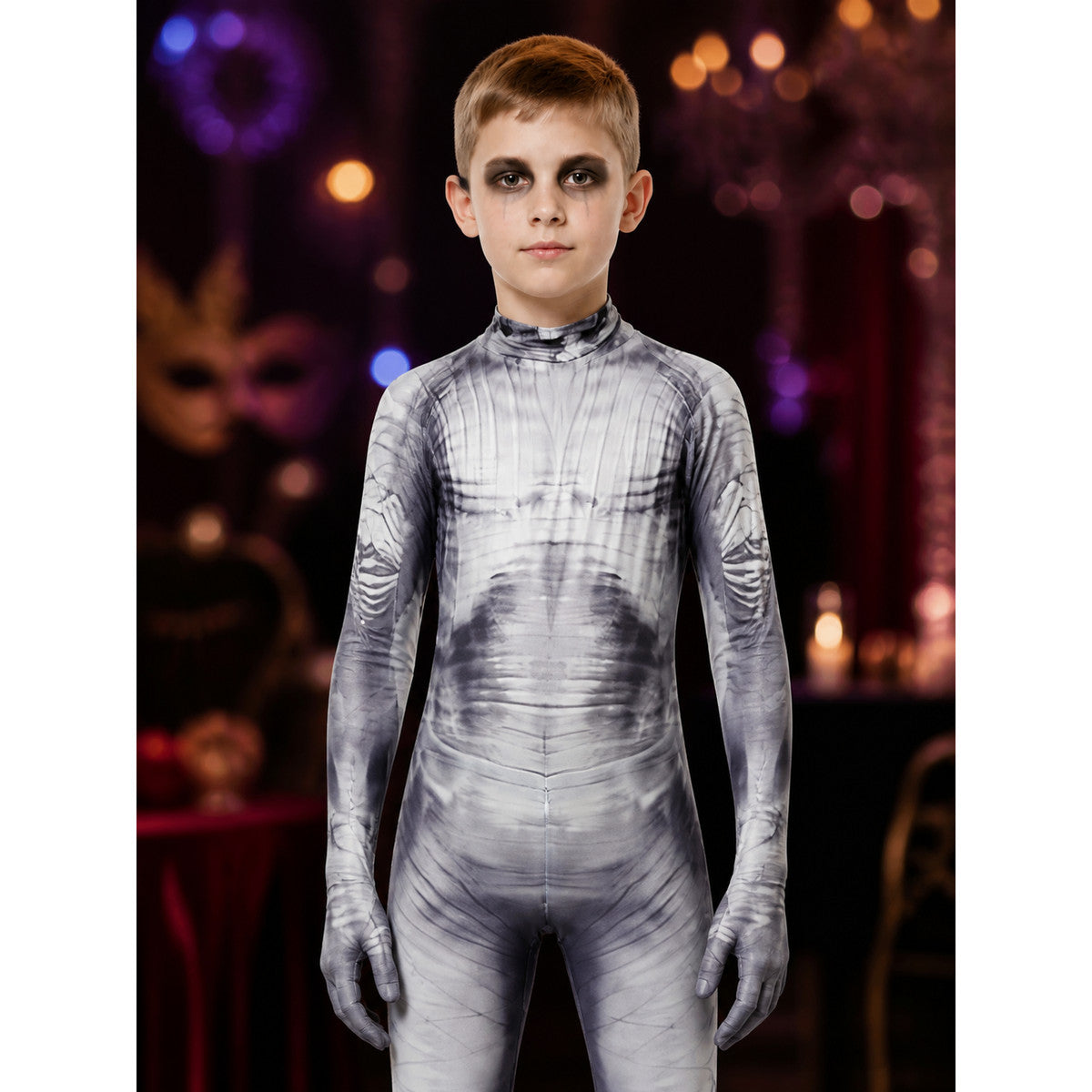 Skeleton Bodysuit Costume, Full Body Skull Print, Halloween Cosplay Outfit on-model view