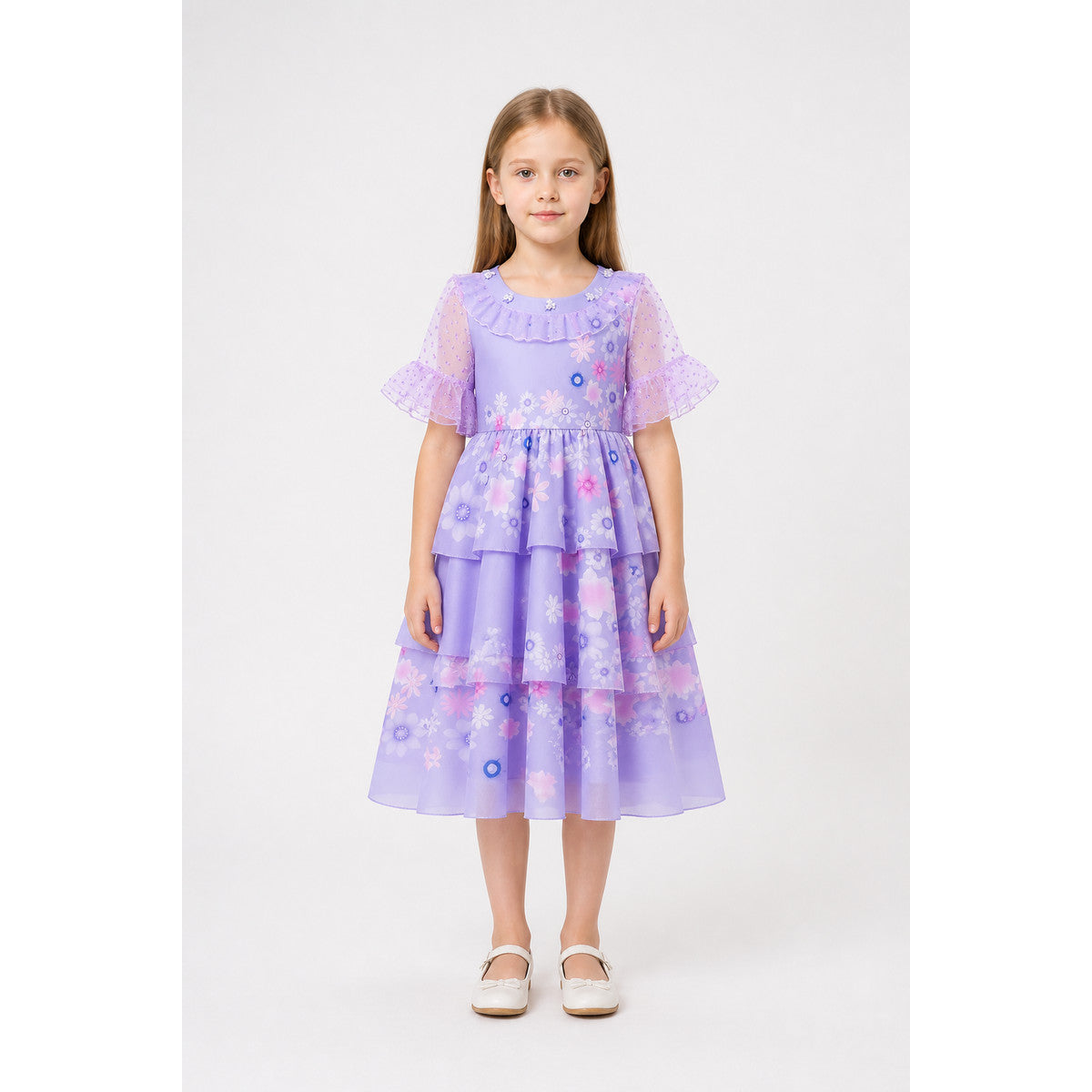 Floral Print Dress with a Full Skirt for Special Occasions main product view