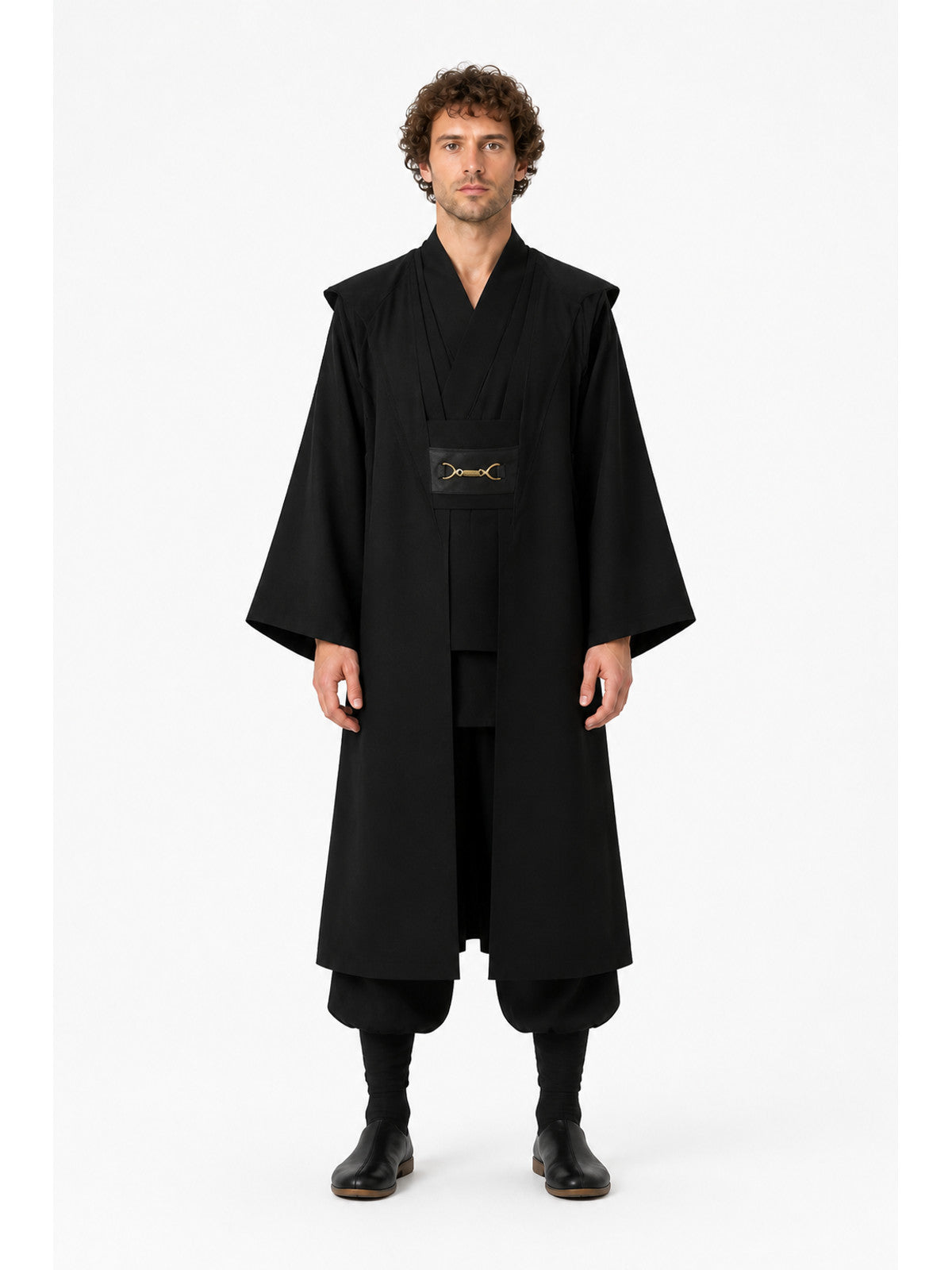 Black Jedi Robe with Wide Sleeves and Belt