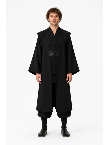 Black Jedi Robe with Wide Sleeves and Belt